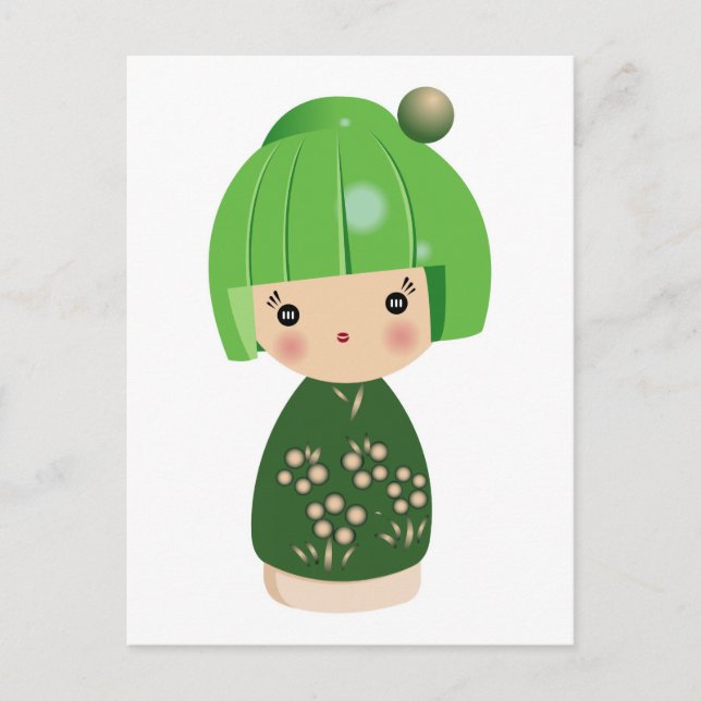 Tarjeta postal tripleta verde kokeshi (Anverso)