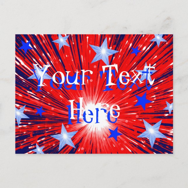 Tarjeta postal 'Tu texto' azul blanco rojo de Fire (Anverso)