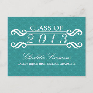 Tarjeta postal verde azulada de Fiesta Grad Damask