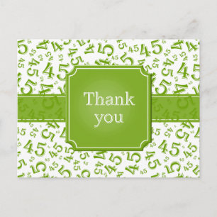 Tarjeta postal verde/blanca con patrón numérico 45
