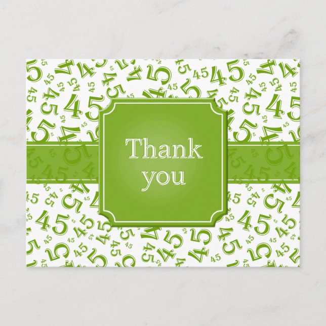 Tarjeta postal verde/blanca con patrón numérico 45 (Anverso)