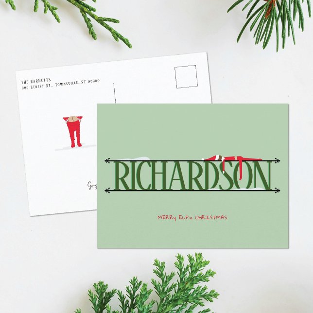 Tarjeta postal verde de Navidad con travesuras de  (Subido por el creador)