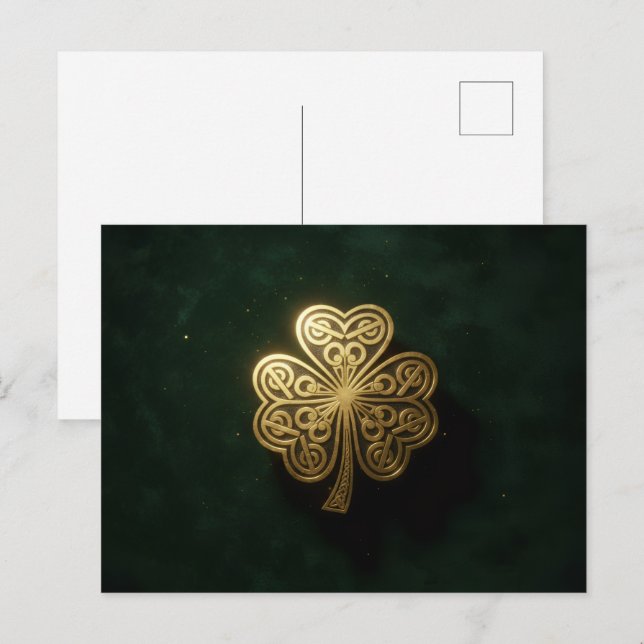Tarjeta postal verde de trébol celta dorado para f (Anverso / Reverso)