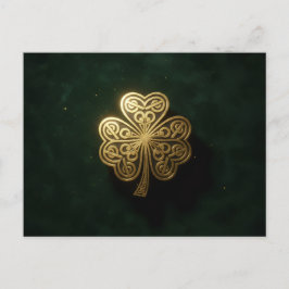 Tarjeta postal verde de trébol celta dorado para f