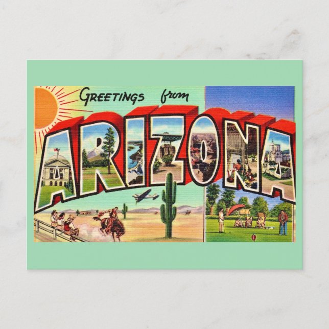 Tarjeta postal verde retro de Arizona (Anverso)