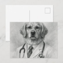 Tarjeta Postal Veterinaria Retrato de Perro Médico