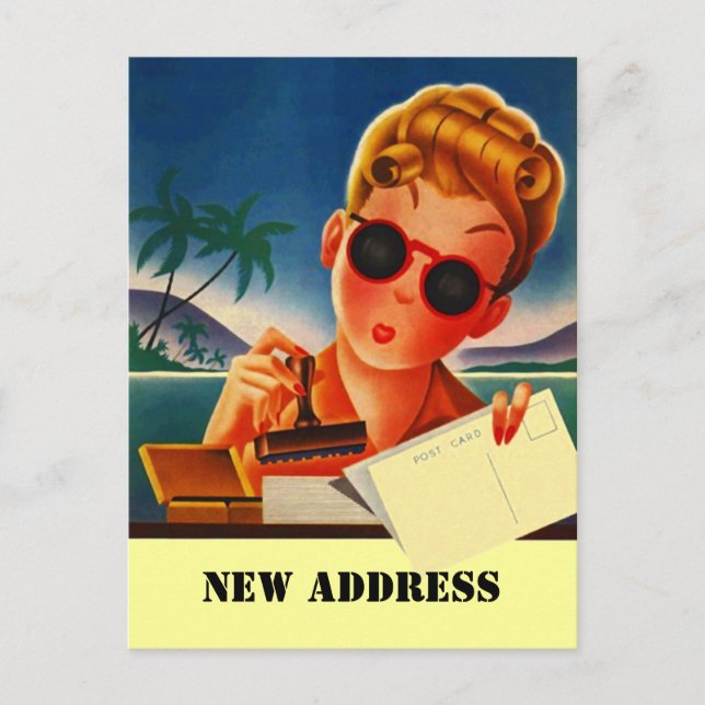 Tarjeta Postal Viajes Retro Contacto Nueva Direcci (Anverso)