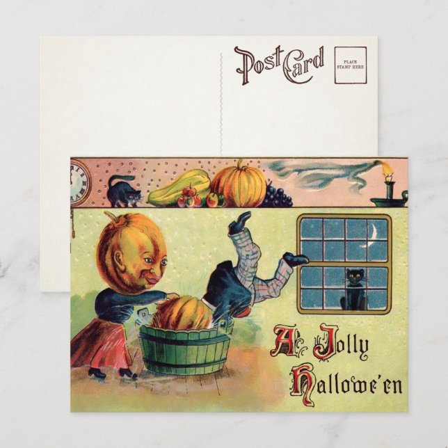 Tarjeta postal victoriana alegre de Halloween (Anverso / Reverso)