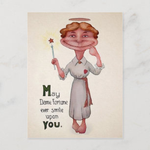 Tarjeta postal victoriana antigua de dama extraña