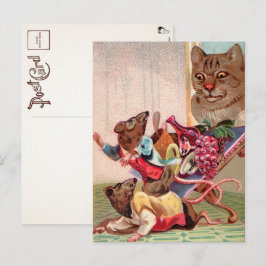 Tarjeta postal victoriana de gato y ratas espeluzn