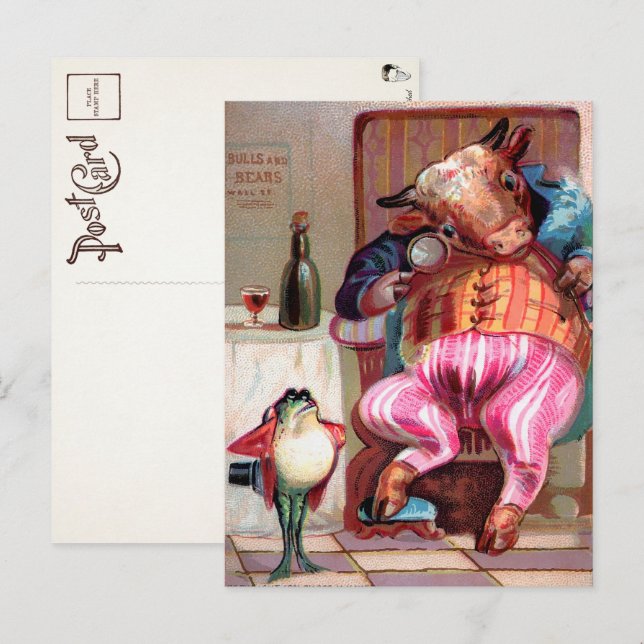 Tarjeta postal victoriana del toro y la rana (Anverso / Reverso)