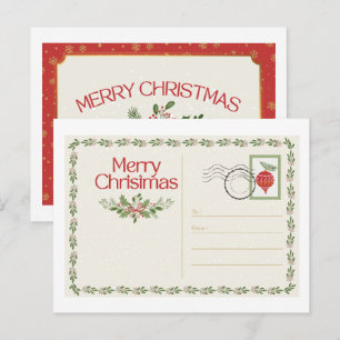 Tarjeta postal vintage adorable de Navidad en rojo