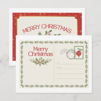 Tarjeta postal vintage adorable de Navidad en rojo