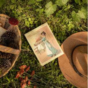 Tarjeta postal vintage de Acción de Gracias mujer 