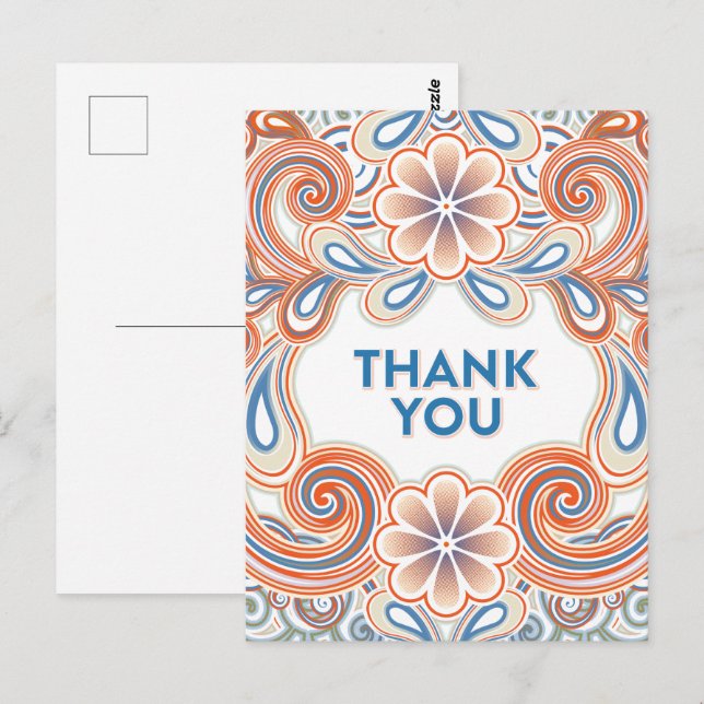Tarjeta postal vintage de agradecimiento con flore (Anverso / Reverso)