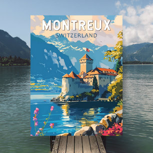 Tarjeta postal vintage de arte de viaje de Montreu
