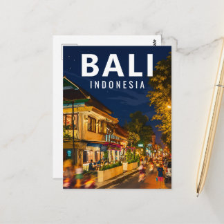 Tarjeta Postal Vintage de Bali – Calle nocturna de