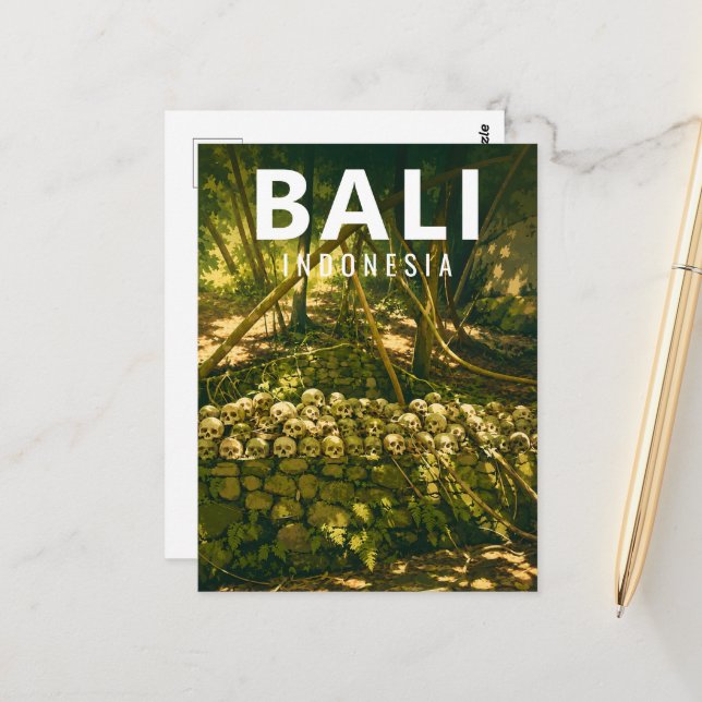Tarjeta Postal Vintage de Bali – Cementerio de Cal (Anverso/Reverso In Situ)