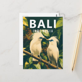 Tarjeta postal vintage de Bali - pájaros estornino