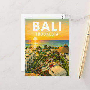 Tarjeta Postal Vintage de Bali – Paseo por la Play