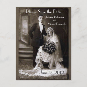 Tarjeta Postal Vintage de Boda para Guardar la Fec