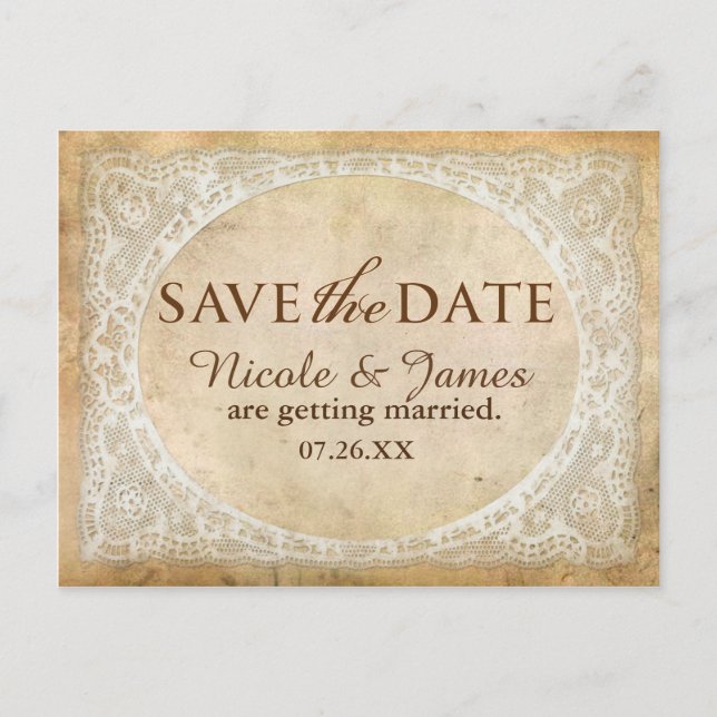Tarjeta Postal Vintage de Encaje con Marco Rústico (Anverso)