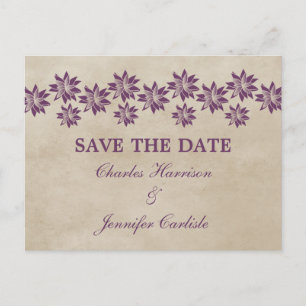 Tarjeta postal vintage de flores moradas para guar