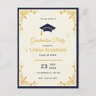 Tarjeta postal vintage de graduación en oro blanco