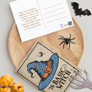 Tarjeta postal vintage de Halloween de bruja básic