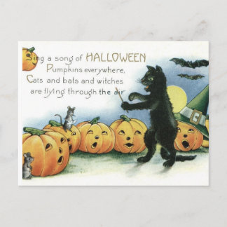 Tarjeta postal vintage de Halloween de gato negro 