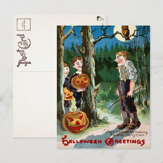 Tarjeta postal vintage de Halloween de Jack o' Lan (Anverso / Reverso)