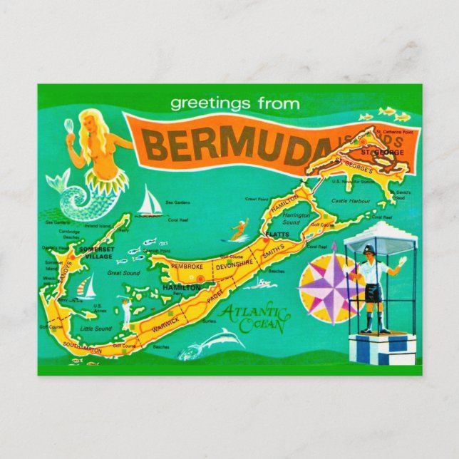 Tarjeta postal vintage de la sirena de Bermudas (Anverso)