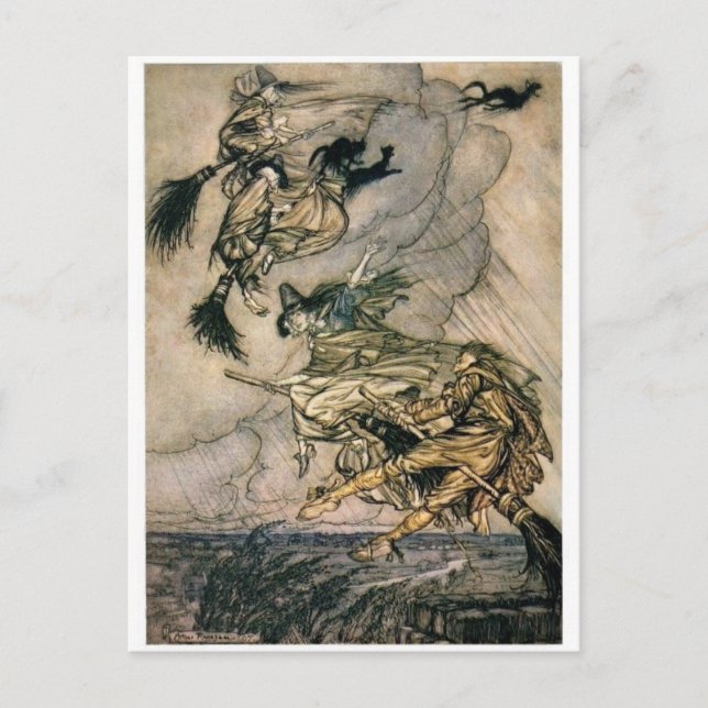 Tarjeta postal vintage de las brujas (Anverso)