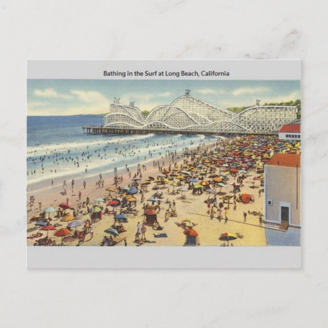 Tarjeta Postal Vintage de Long Beach California (Anverso)