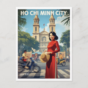 Tarjeta postal vintage de mujer de Ho Chi Minh con