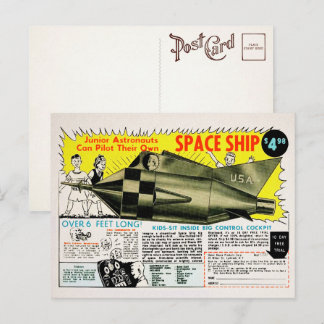 Tarjeta postal vintage de nave espacial por correo