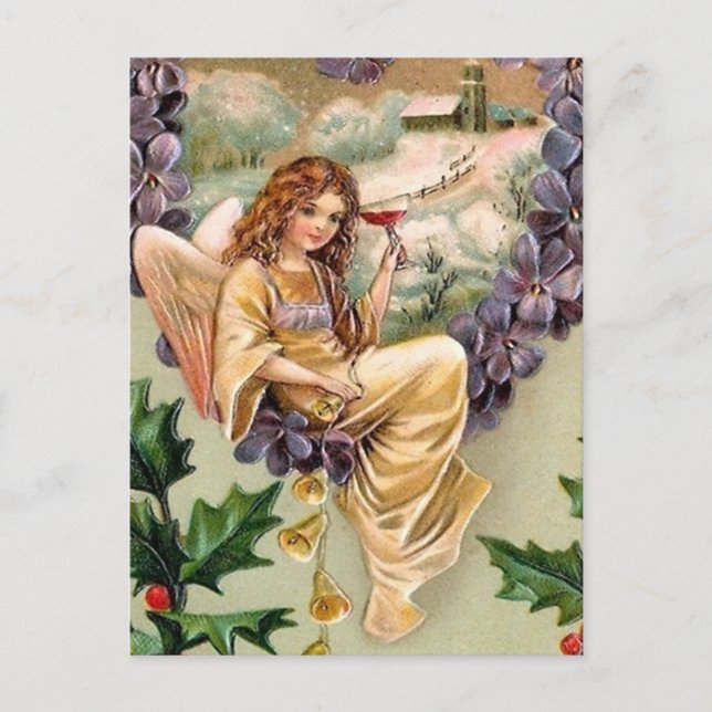 Tarjeta postal vintage de Navidad Angel (Anverso)