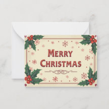 Tarjeta postal vintage de Navidad con acebo y copo