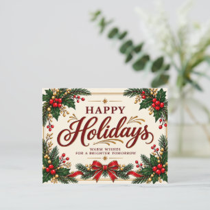 Tarjeta postal vintage de Navidad con Holly Happy