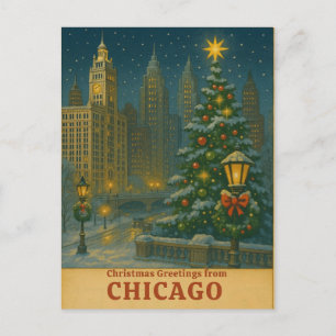 Tarjeta postal vintage de Navidad de Chicago - Ciu