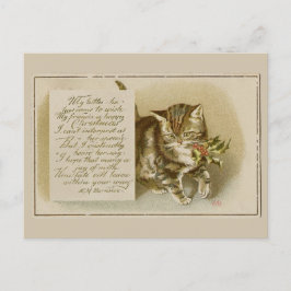 Tarjeta Postal Vintage de Navidad de Gatito