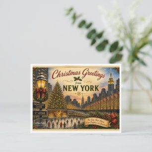 Tarjeta postal vintage de Navidad de Nueva York