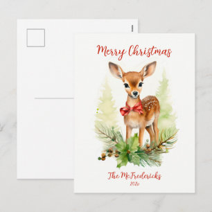 Tarjeta postal vintage de Navidad de reno lindo