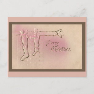 Tarjeta postal vintage de Navidad rosa menta bonit