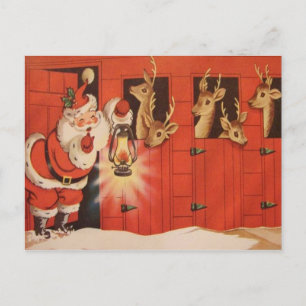 Tarjeta postal vintage de Navidad Santa reno Festa