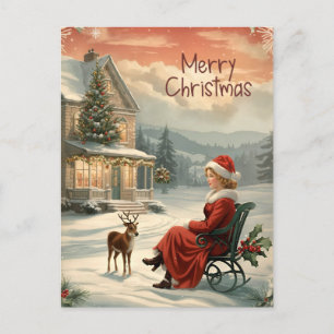 Tarjeta postal vintage de Navidad tradicional
