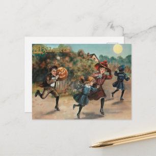 Tarjeta postal vintage de niños corriendo en Hallo