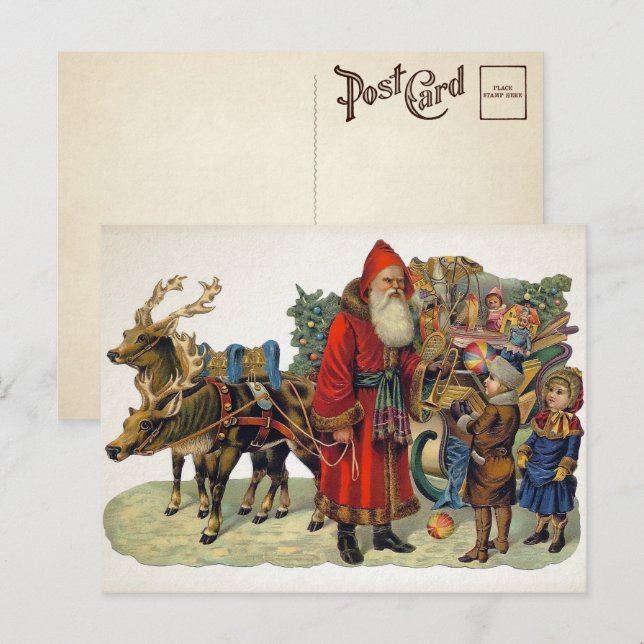 Tarjeta postal vintage de Papá Noel enojado (Anverso / Reverso)