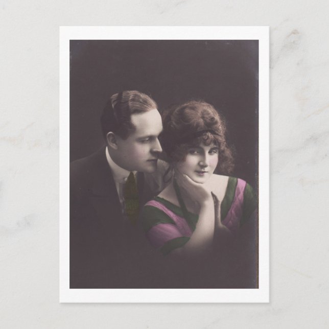 Tarjeta postal vintage de pareja romántica retro d (Anverso)