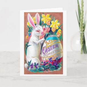 Tarjeta postal vintage de Pascua con conejo, huevo